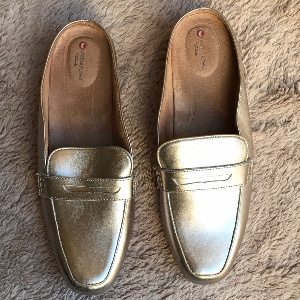 Clarks Metallic Gold Leather Loafers